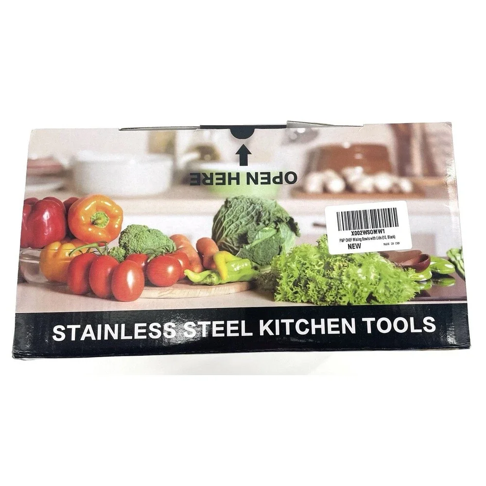 NEW Stainless Steel Mixing Bowl Set w/ Black Lids Food Grade Nesting Bowls